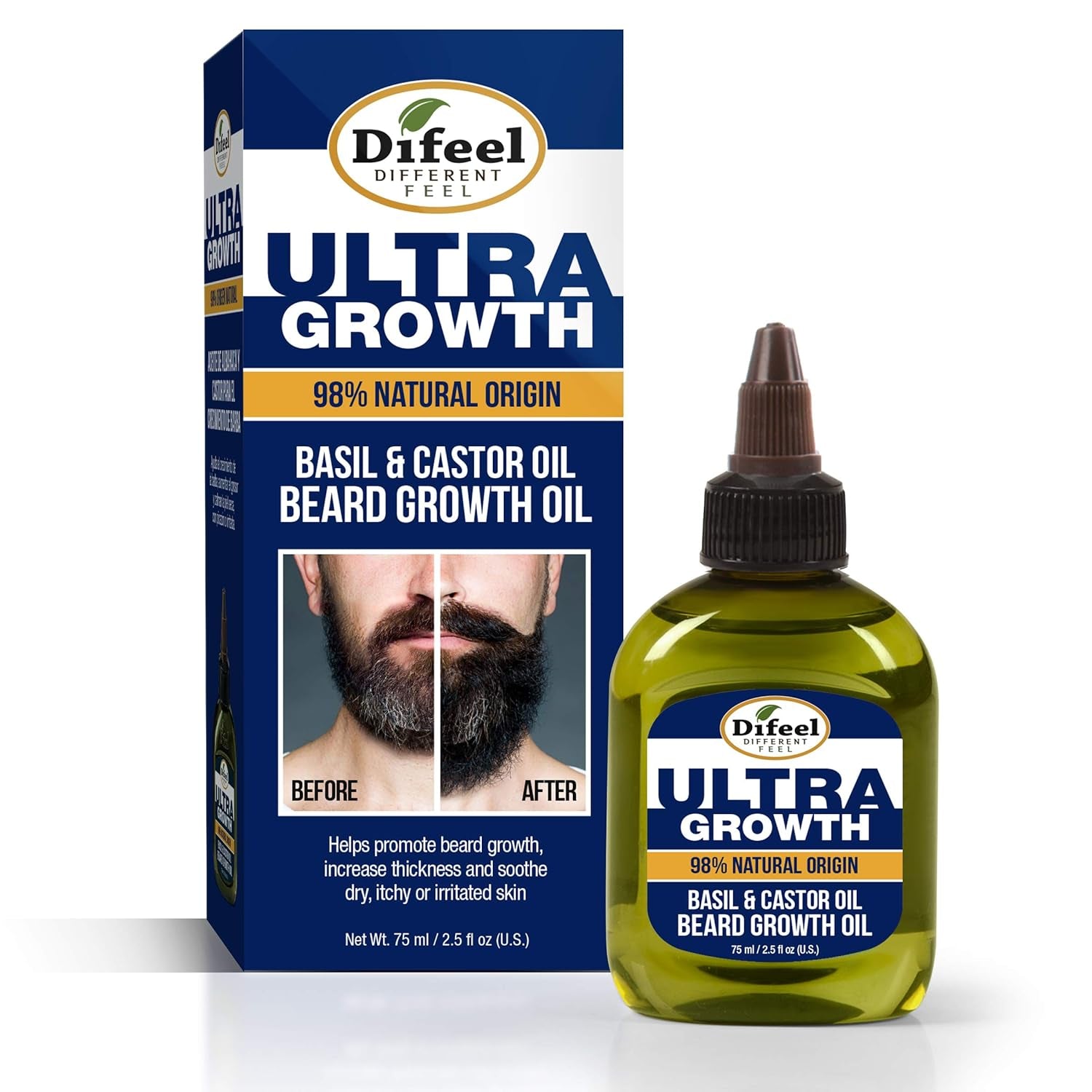 Mens Ultra Growth Basil and Castor Beard Oil 2.5 Oz. - Natural Beard Oil for Hair Growth