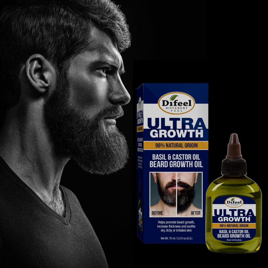 Mens Ultra Growth Basil and Castor Beard Oil 2.5 Oz. - Natural Beard Oil for Hair Growth